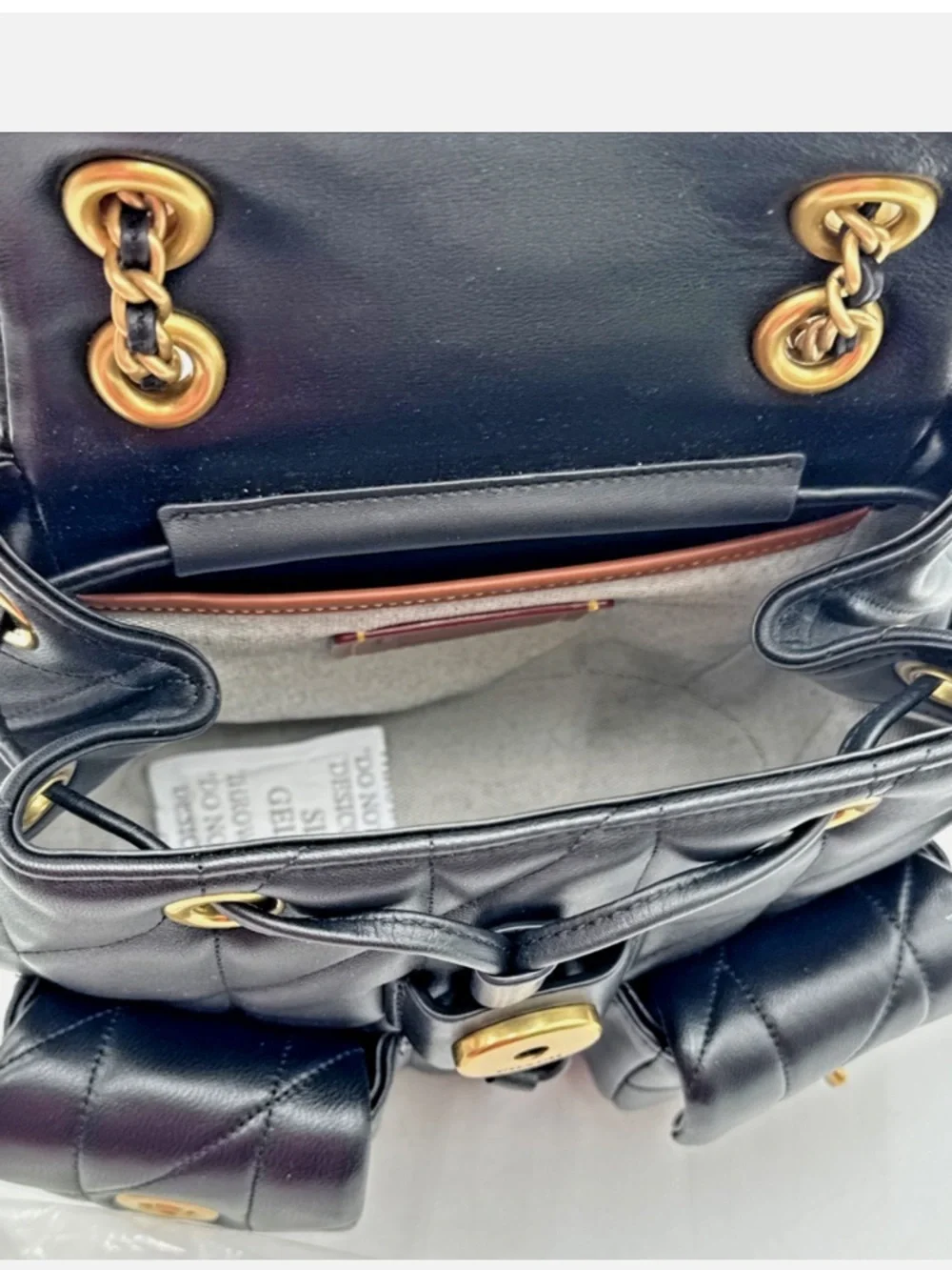 Coach Tabby Black Quilted Leather Backpack with Gold Hardware